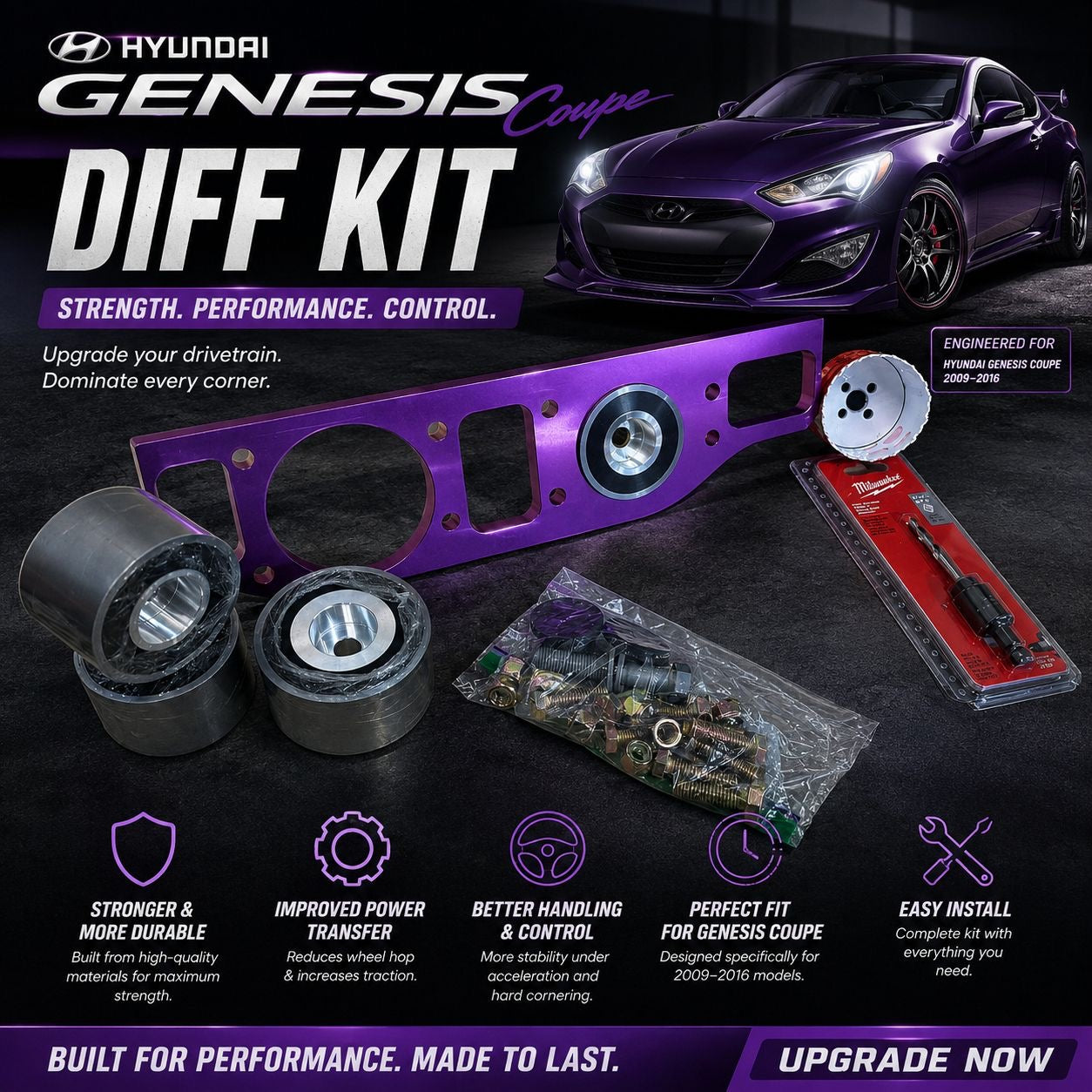 JAC 2010-16 Hyundai Genesis Coupe Differential Bushing Kit (No Tariffs within US)