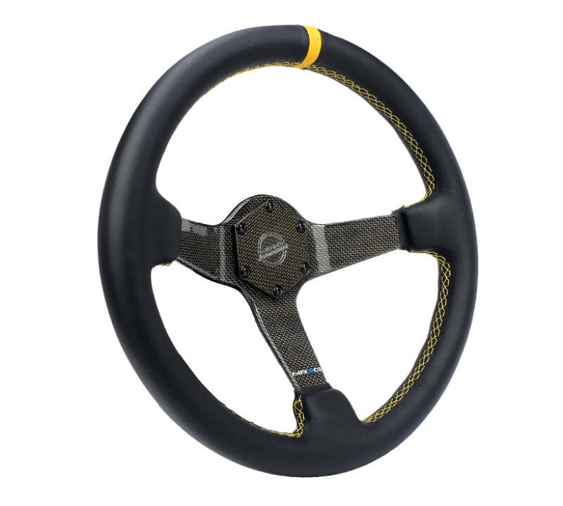 NRG Carbon Fiber Steering Wheel (350mm) Leather Trim w/Gold Stiching/Center Mark-thumbmail-3
