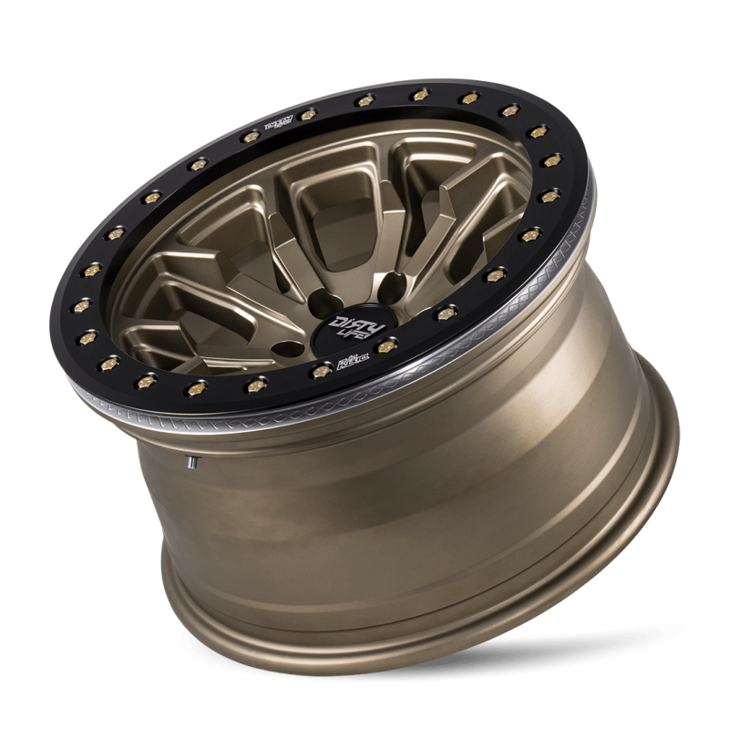Dirty Life 9303 DT-1 17x9 / 6x139.7 BP / -12mm Offset / 106mm Hub Satin Gold Wheel - Beadlock-thumbmail-2