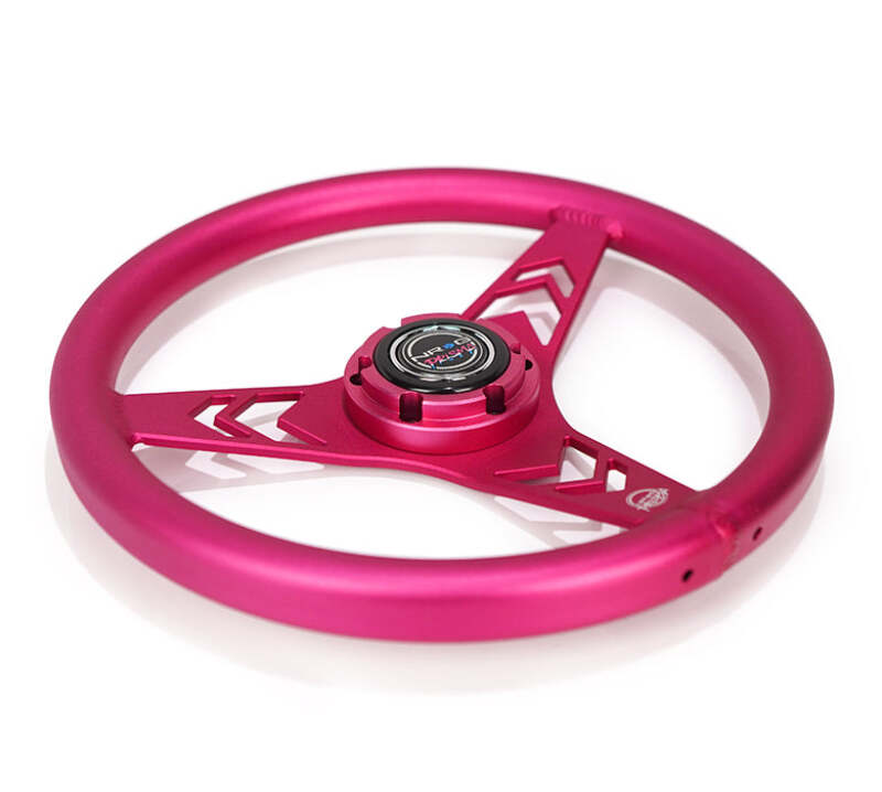 NRG Aluminum Steering Wheel 330mm - Arow Cutout - Ergonomic Grip - Anadized Pink-thumbmail-2