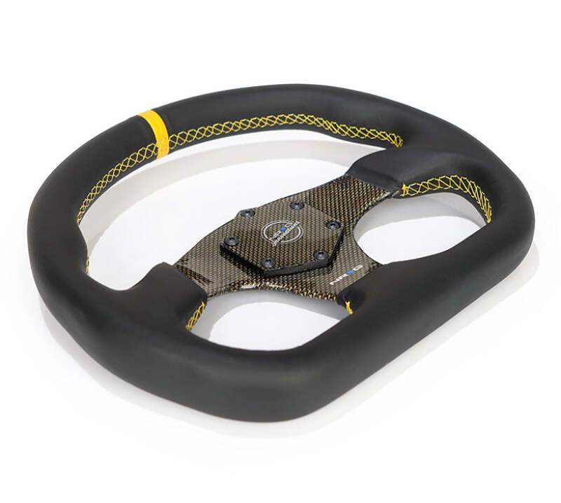 NRG Carbon Fiber Flat Bottom Steering Wheel (320mm) Yellow CF Center w/Yellow Stitch/Yellow Mark-thumbmail-3