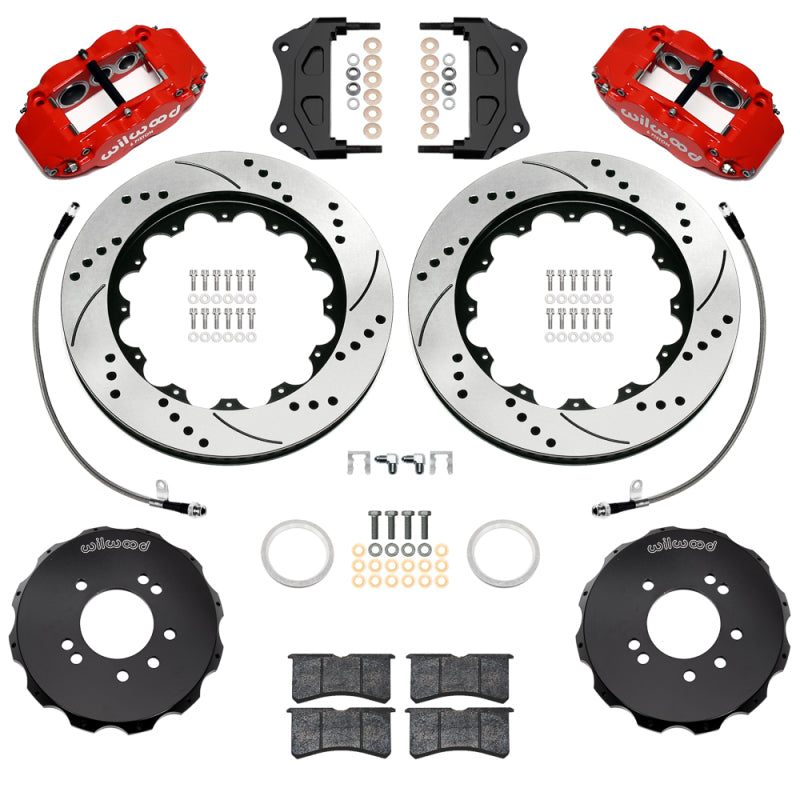Wilwood 99-02 Nissan Skyline Superlite 6R Front BBK w/ 14.00in D/S Rotors & Flexlines - Red-thumbmail-1