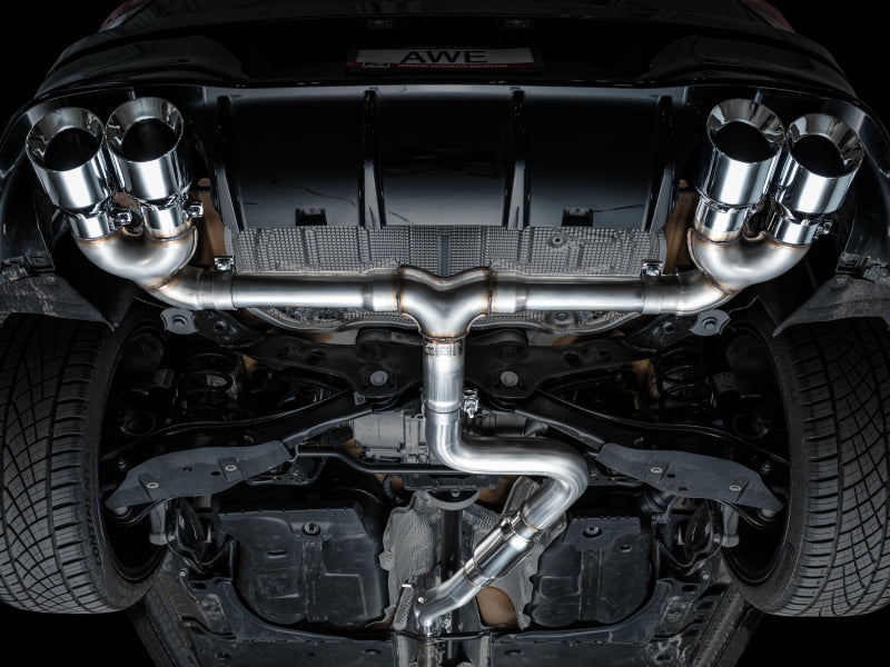 AWE MK8 Volkswagen Golf R 3in Track Edition Quad Exhaust - Chrome Silver Tips-thumbmail-2