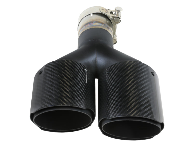 aFe Takeda 2.5in 304 Stainless Steel Clamp-on Exhaust Tip Driver side 2.5in Inlet 4in Dual-Carbon-thumbmail-3