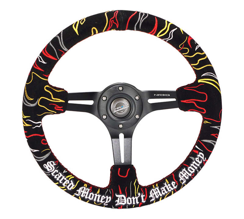 NRG Reinforced Steering Wheel (3in. Deep) Ryan Litteral Sig Red Alcan, Red Stich, Flame Embroidery-thumbmail-1
