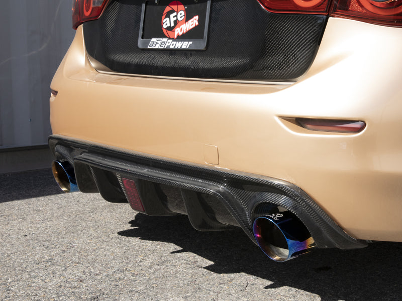 aFe 14-15 Infiniti Q50 V6 3.7L Takeda 2-1/2in 304 SS Cat-Back Exhaust System w/ Blue Flame Tips-thumbmail-2