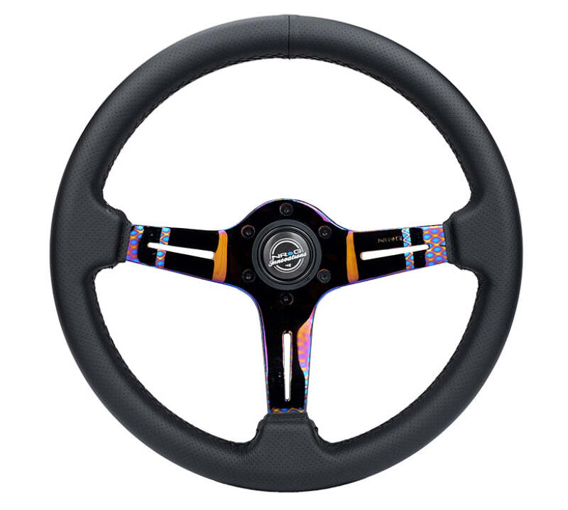 NRG Light Weight Gaming Steering Wheel - Splitz NeoChrome Silver Spokes Perforated Leather-thumbmail-1