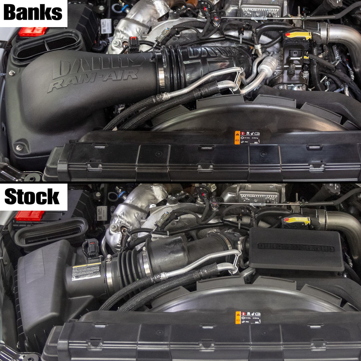 Banks 42297 Ram-Air intake compared with stock intake