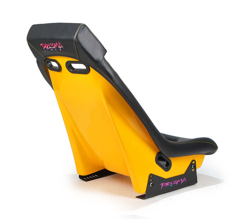 NRG GT Retro Bucket Seat - Black PVC Leather Yellow Stitching Yellow Glitter Fiberglass Back-thumbmail-3