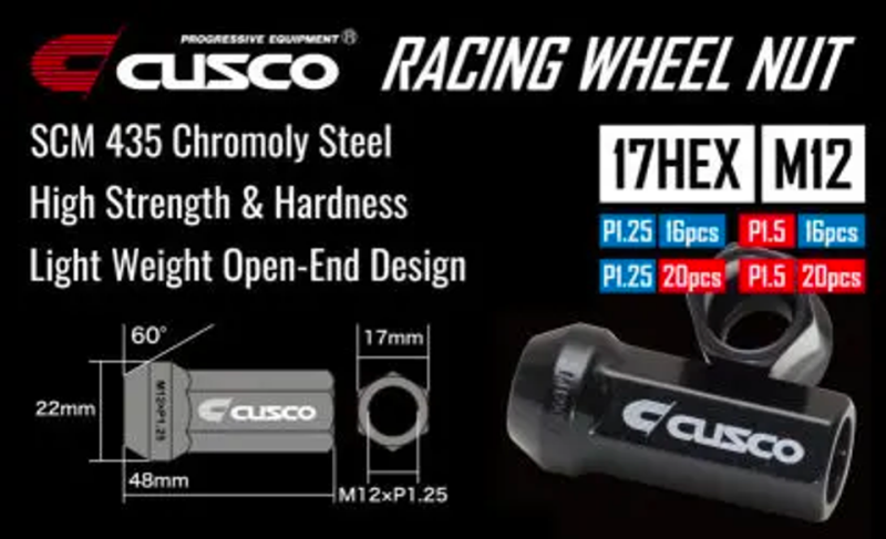Cusco Universal Wheel Lug Nut Set M12 x P1.5mm - Black  (16pcs)-thumbmail-1