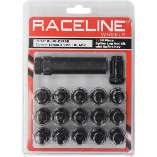 Raceline 12x1.25 Spline Black Lug Nuts (16 Pack)
