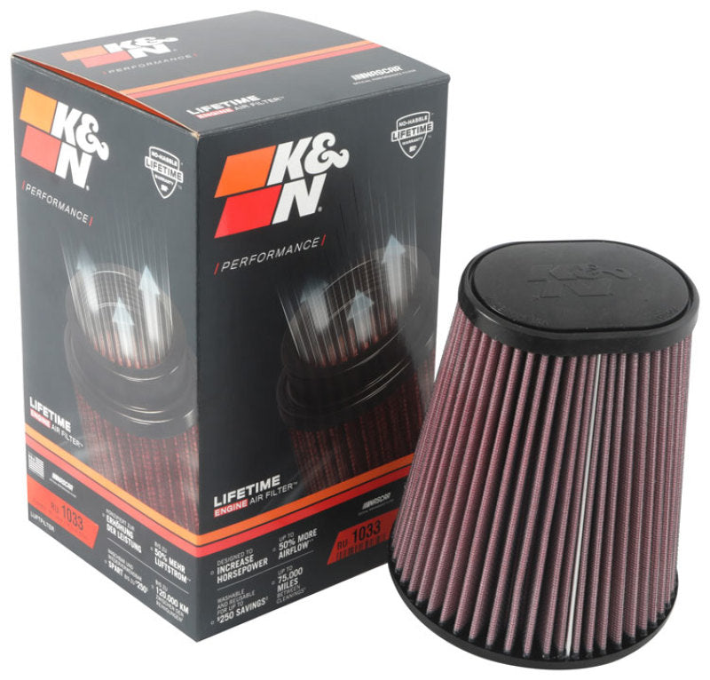 K&N Universal Clamp-On Air Filter 3-1/2in 10 Degree Flange 5-3/4in B 4-1/2in x 3-1/4in T 7in H-thumbmail-3