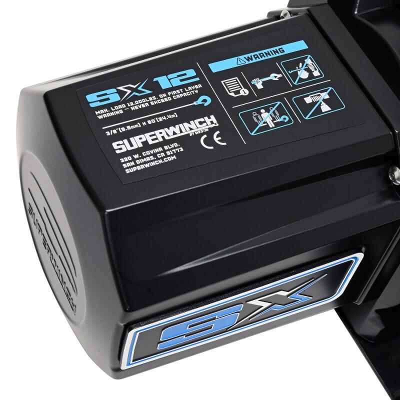 Superwinch 12000 LBS 12V DC 3/8in x 80ft Synthetic Rope SX12SR Winch - Semi Gloss Black-thumbmail-3
