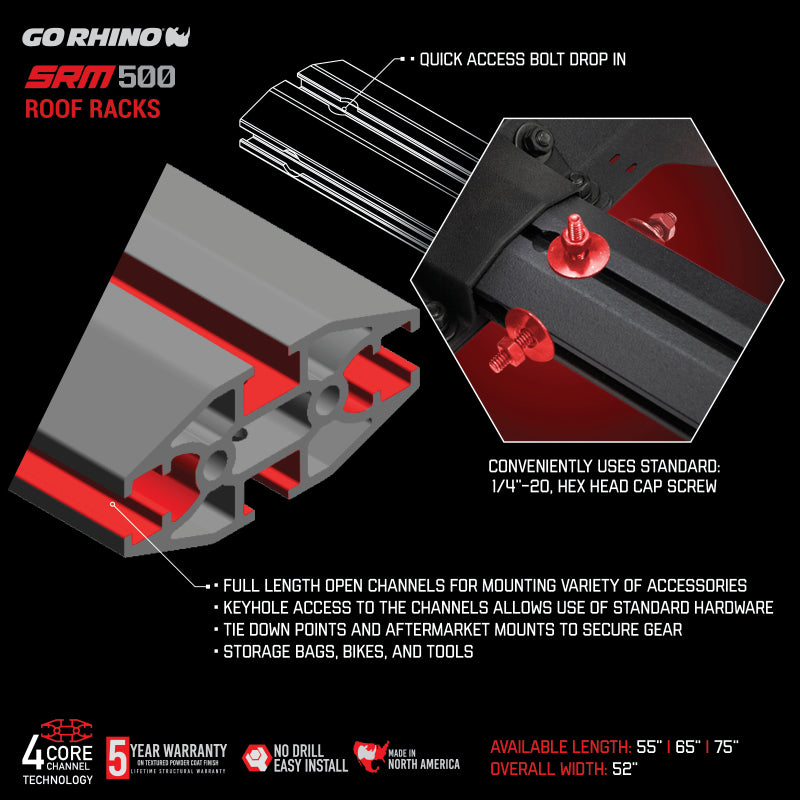 Go Rhino SRM500 Quad Rail Kit (For 65in. Long Rack) - Tex. Blk (Rails ONLY - Req. Platform)-thumbmail-5