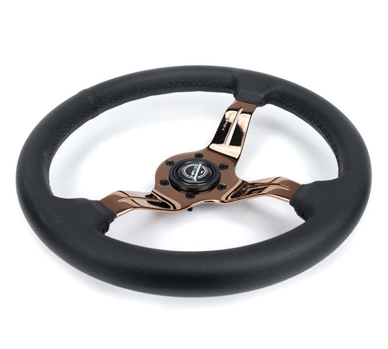 NRG Light Weight Gaming Steering Wheel - Spllitz 350mm 3 Rose Gold Spokes Slits - Leather-thumbmail-3