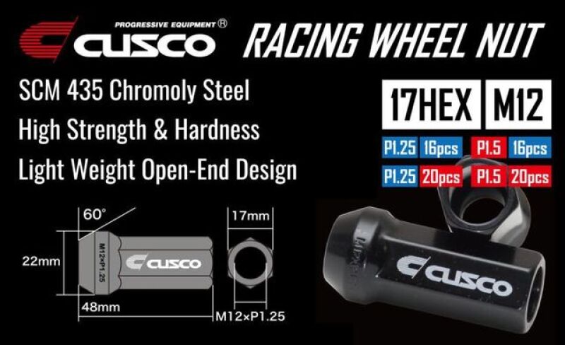 Cusco Universal Wheel Lug Nut Set M12 x P1.5mm - Black (20pcs)-thumbmail-2