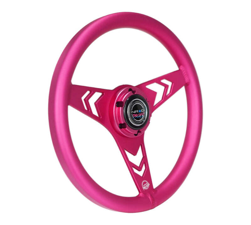 NRG Aluminum Steering Wheel 330mm - Arow Cutout - Ergonomic Grip - Anadized Pink-thumbmail-3