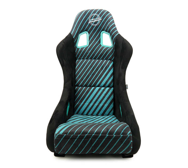NRG FRP Bucket Seat - 20 Year Anniversary - Microfiber Black w/ Green Stripes & Arrow Design -Medium-thumbmail-1