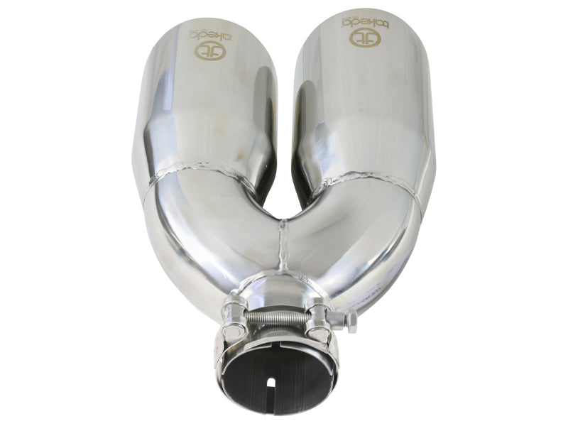 aFe Takeda 2.5in 304 Stainless Steel Clamp-on Tip Passenger Side 2.5in Inlet 4inDual - Polished-thumbmail-3