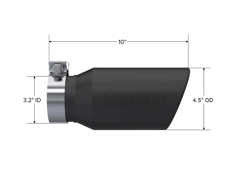 MBRP Universal Tip 4.5in OD / 3.2in Inlet / 10in Length / Angled Cut Rolled End - Black-thumbmail-2