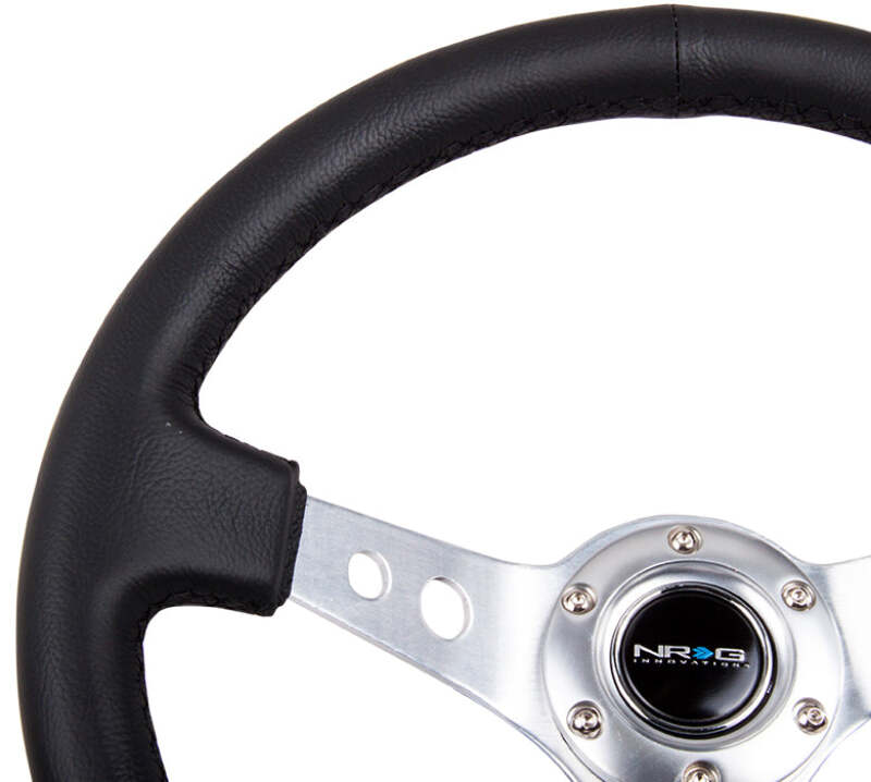 NRG Reinforced Steering Wheel (350mm/3in. Deep) White Leather w/Blk Spoke/Round Holes/White Stripes-thumbmail-5