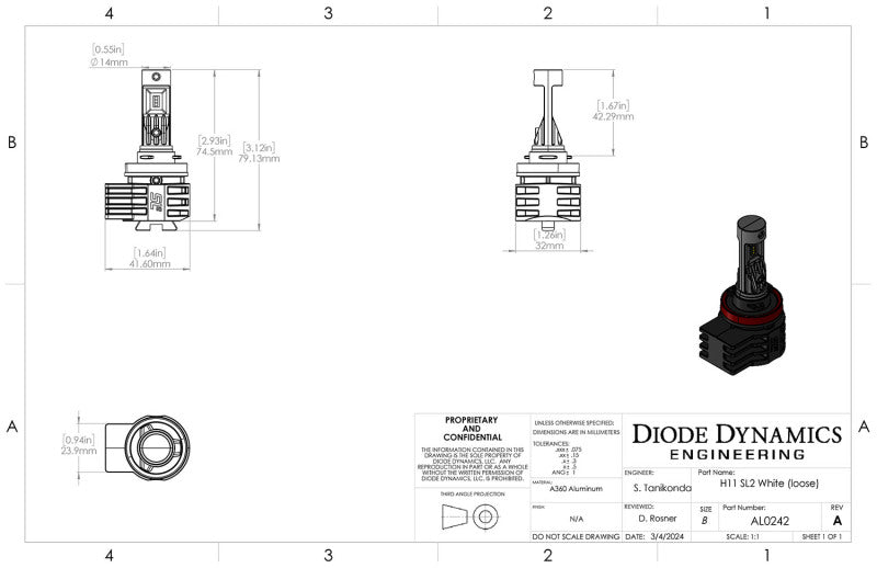 Diode Dynamics H11/H8/H9 Yellow SL2 LED Bulb (one)-thumbmail-3