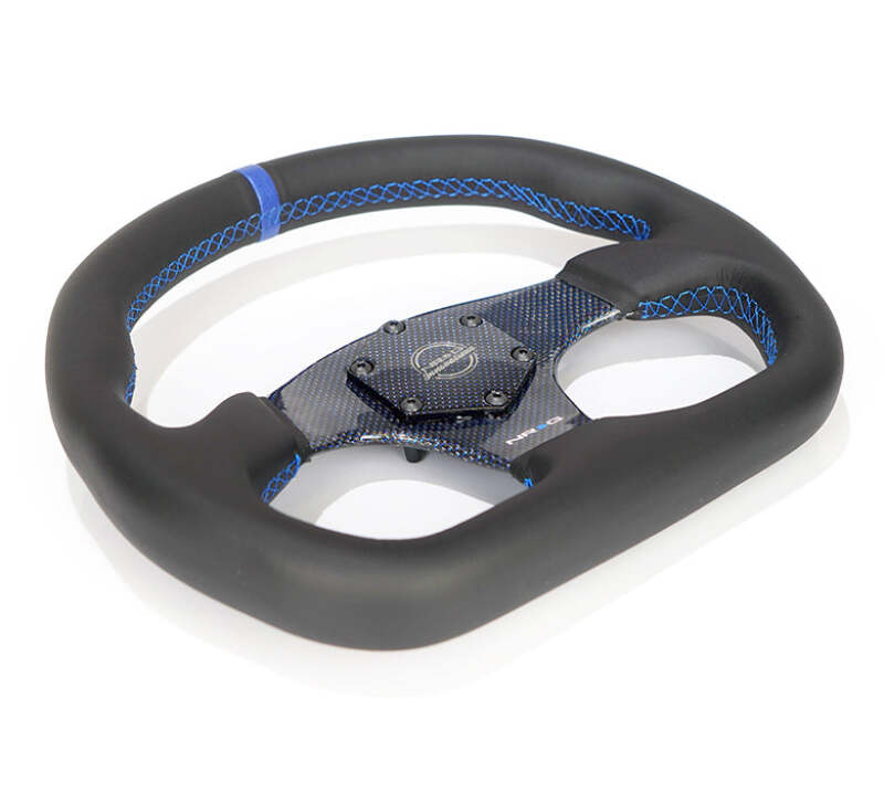 NRG Carbon Fiber Steering Wheel (320mm) Blue CF Center w/Blue Stitch Blue Center Mark Flat Bottom-thumbmail-4