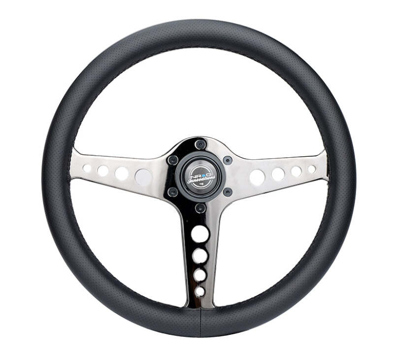 NRG Light Weight Gaming Steering Wheel - Driftz 350mm 3 Black Chrome Spokes Perforated Leather-thumbmail-1