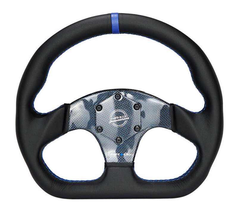 NRG Carbon Fiber Steering Wheel (320mm) Blue CF Center w/Blue Stitch Blue Center Mark Flat Bottom-thumbmail-5