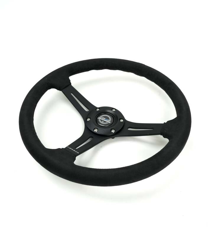 NRG Reinforced Micro Suede Racing Steering Wheel 350mm / 2.5in Deep / 4mm Matte Black Spoke-thumbmail-2