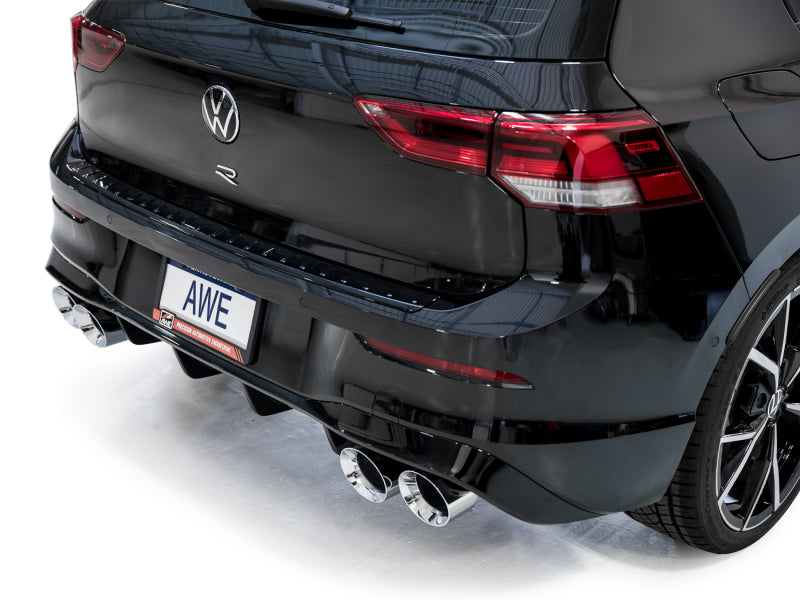 AWE MK8 Volkswagen Golf R 3in Track Edition Quad Exhaust - Chrome Silver Tips-thumbmail-4