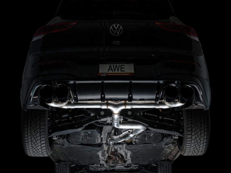 AWE MK8 Volkswagen Golf R 3in Track Edition Quad Exhaust - Diamond Black Tips-thumbmail-5