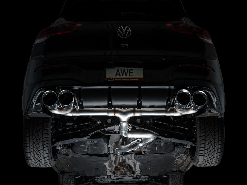 AWE MK8 Volkswagen Golf R 3in Track Edition Quad Exhaust - Chrome Silver Tips-thumbmail-6
