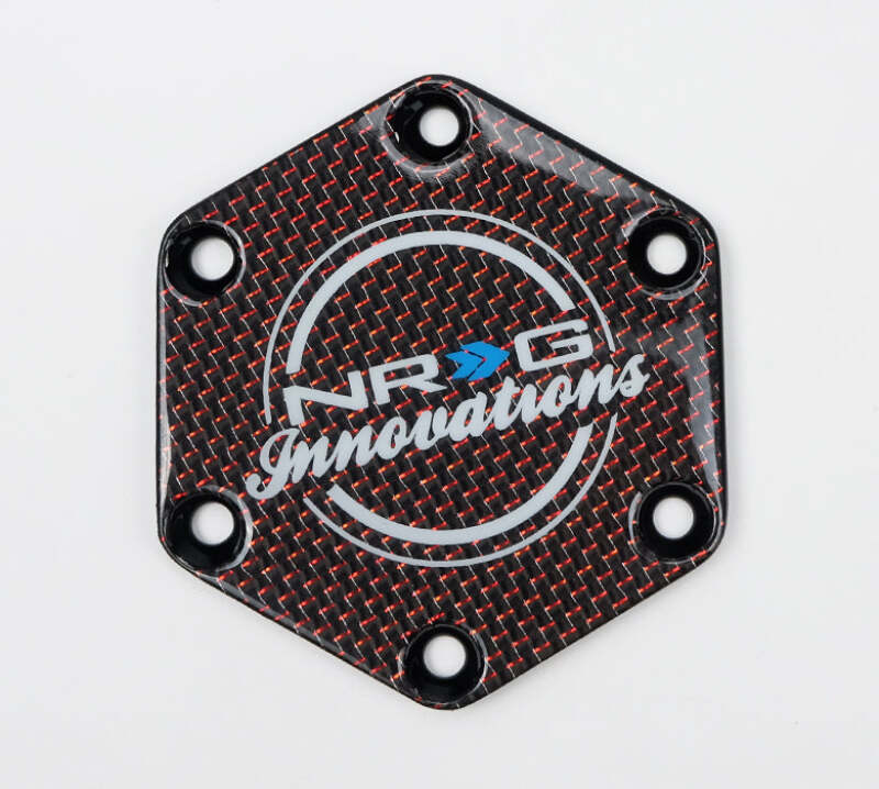 NRG Carbon Fiber w/ Red Texalium Fabrics Horn Delete Button Circular Logo Front/ Back-thumbmail-2