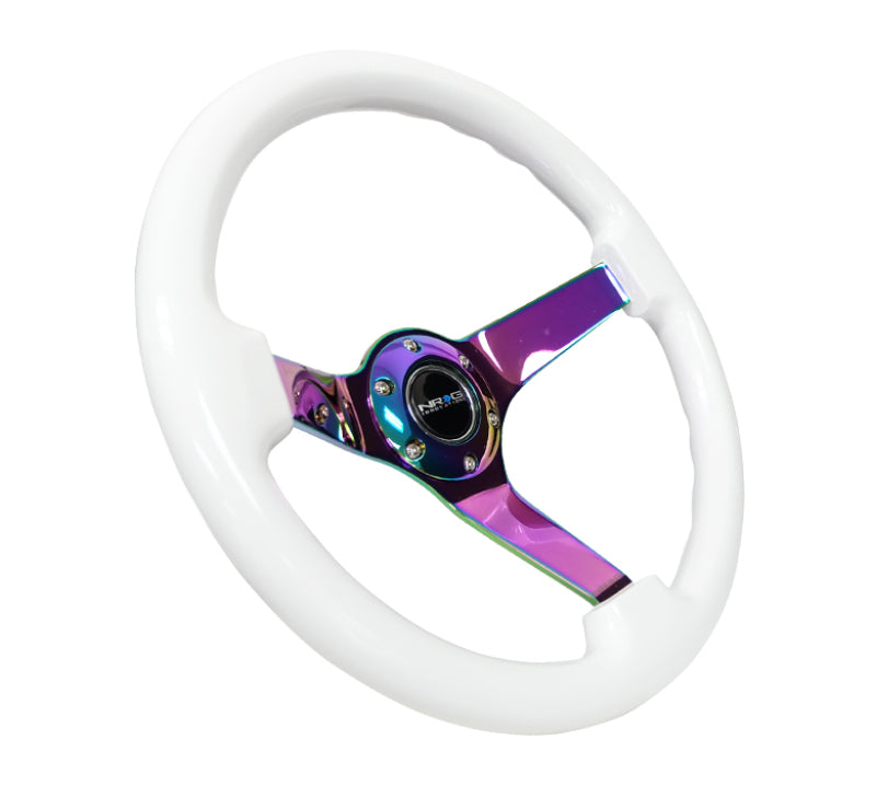 NRG Reinforced Steering Wheel (350mm) Dark Wood Grain - 3in Deep - Black 3-Spoke Center
