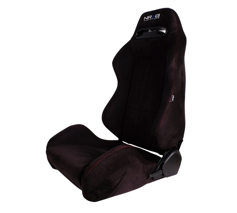 NRG Sport Seats (Pair) Type-R Suede w/NRG Logo - Black w/Red Stitching-thumbmail-1