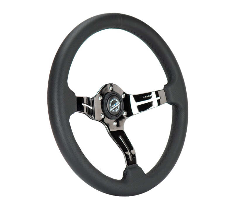 NRG Light Weight Gaming Steering Wheel - 350mm 3 Black Chrome Spokes Perforated Leather-thumbmail-2