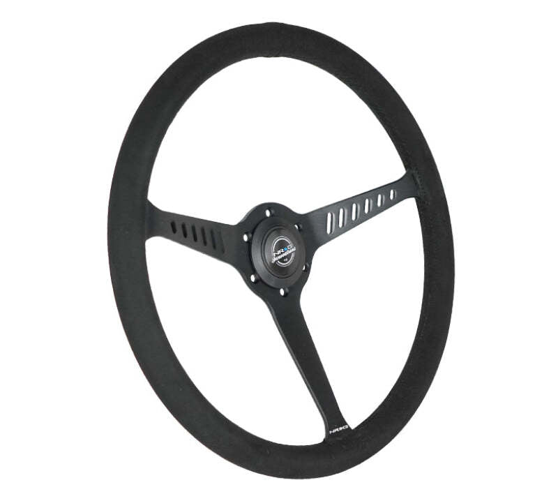 NRG Reinforced Stealth Wheel (380mm) 3 Spoke Center - 1in Deep Dish - Vegan Suede Red Stitch-thumbmail-4