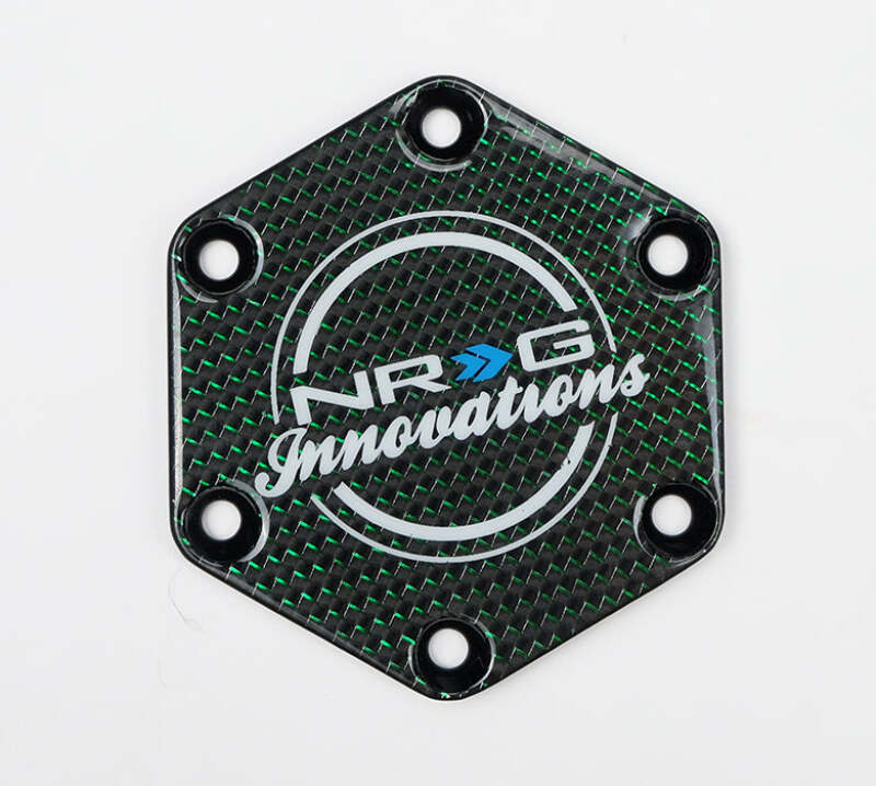 NRG Carbon Fiber w/ Green Texalium Fabrics Horn Delete Button Circular Logo Front/ Back-thumbmail-2