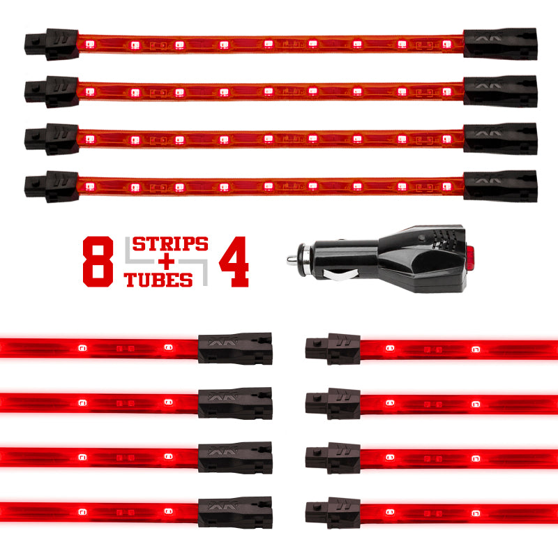 XK Glow Single Color XKGLOW UnderglowLED Accent Light Car/Truck Kit Red - 8x24In Tube + 4x8In Strip-thumbmail-1