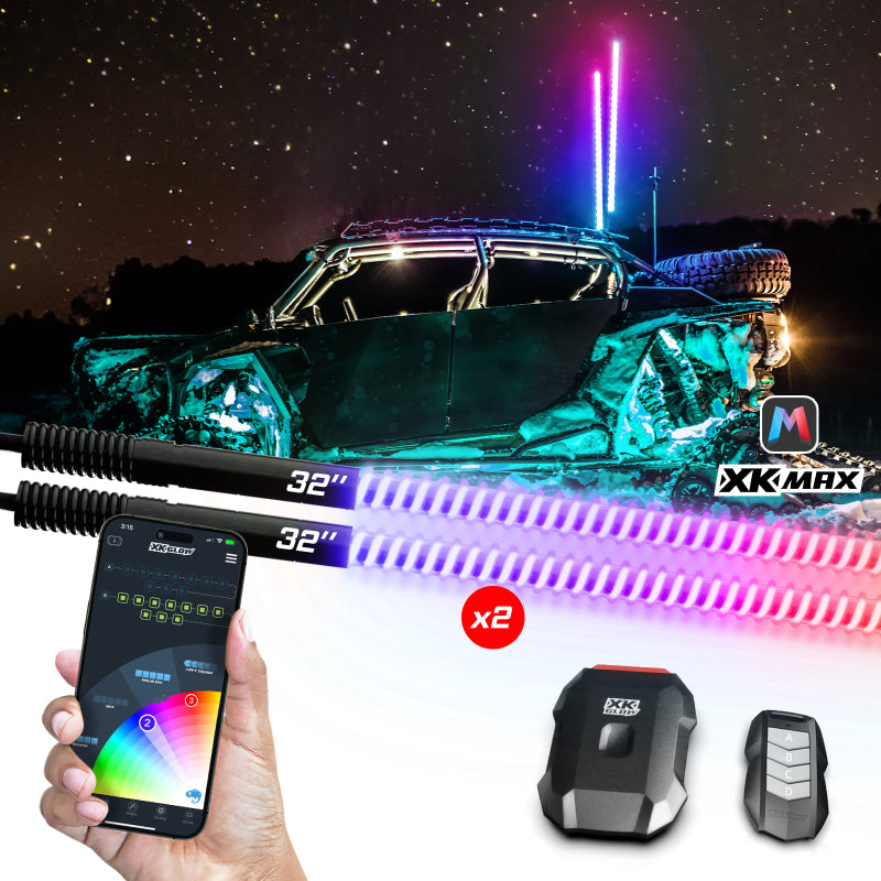 XK Glow 2x 48  XKmax RGBW Advanced App Control LED Whip Light Kit for 4x4 Offroad UTV ATV-thumbmail-2