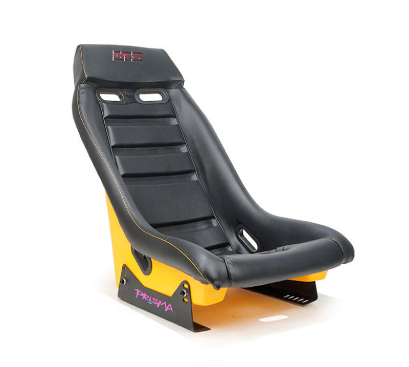 NRG GT Retro Bucket Seat - Black PVC Leather Yellow Stitching Yellow Glitter Fiberglass Back-thumbmail-1
