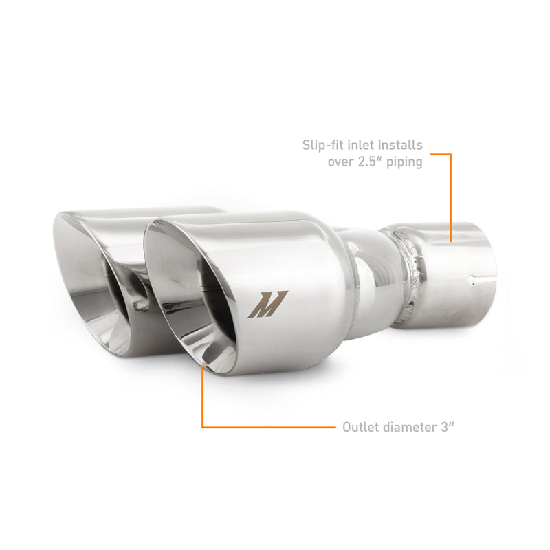 Mishimoto Dual Offset Tips 2.5in Inlet 3in Outlet Slash Cut - Polished-thumbmail-3