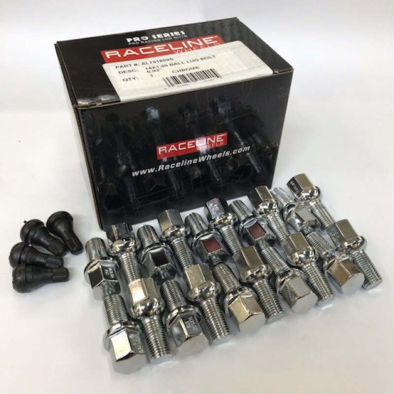 Raceline 14x1.50 0.93in Ball Seat Chrome Lug Bolts-thumbmail-1