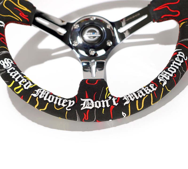 NRG Reinforced Steering Wheel R Litteral Sig 3in Deep/5mm Chrm Spk - Blk Alc w/ Red Stitch-thumbmail-3