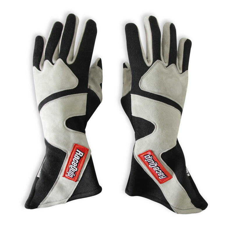 RaceQuip SFI-5 Gray/Black Large Long Angle Cut Glove