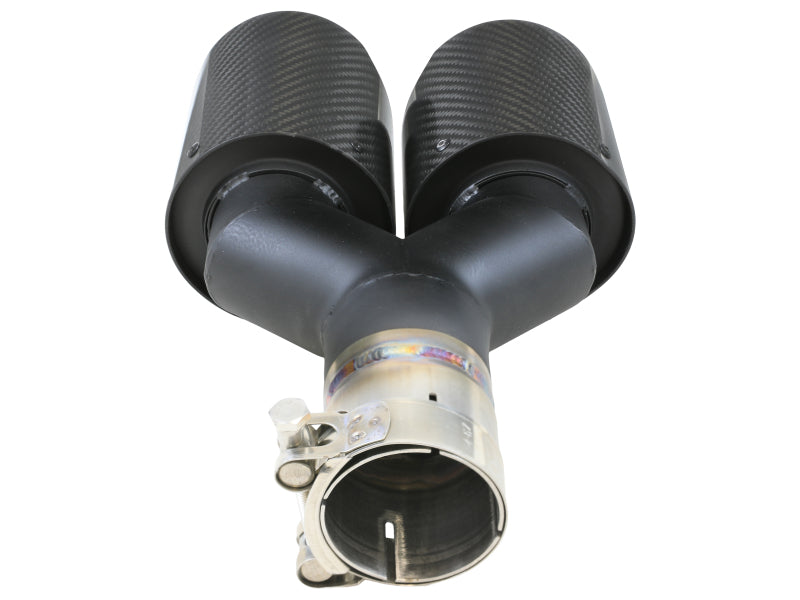 aFe Takeda 2.5in 304 Stainless Steel Clamp-on Exhaust Tip Driver side 2.5in Inlet 4in Dual-Carbon-thumbmail-5