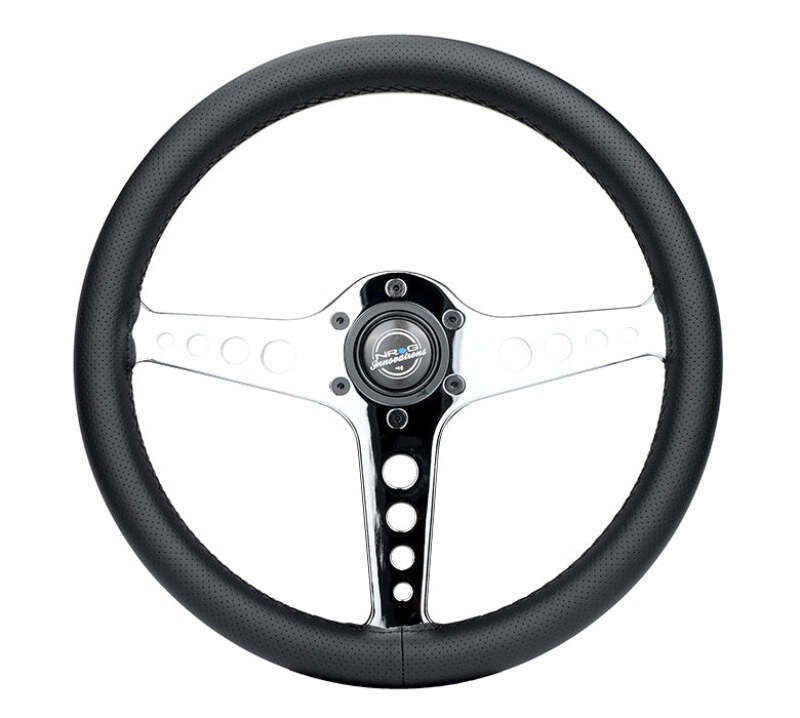 NRG Light Weight Gaming Steering Wheel - Driftz 350mm 3 Chrome Spokes Perforated Leather-thumbmail-1