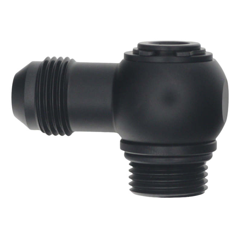 DeatschWerks 8AN ORB Male to 8AN Male Flare Low Profile 90-Degree Swivel - Anodized Matte Black-thumbmail-1