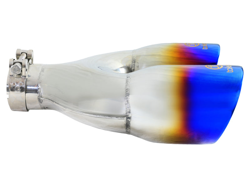 aFe Takeda 2.5in 304 Stainless Steel Clamp-on Exhaust Tip Passenger Side 2.5in Inlet 4inDual - Blue-thumbmail-3